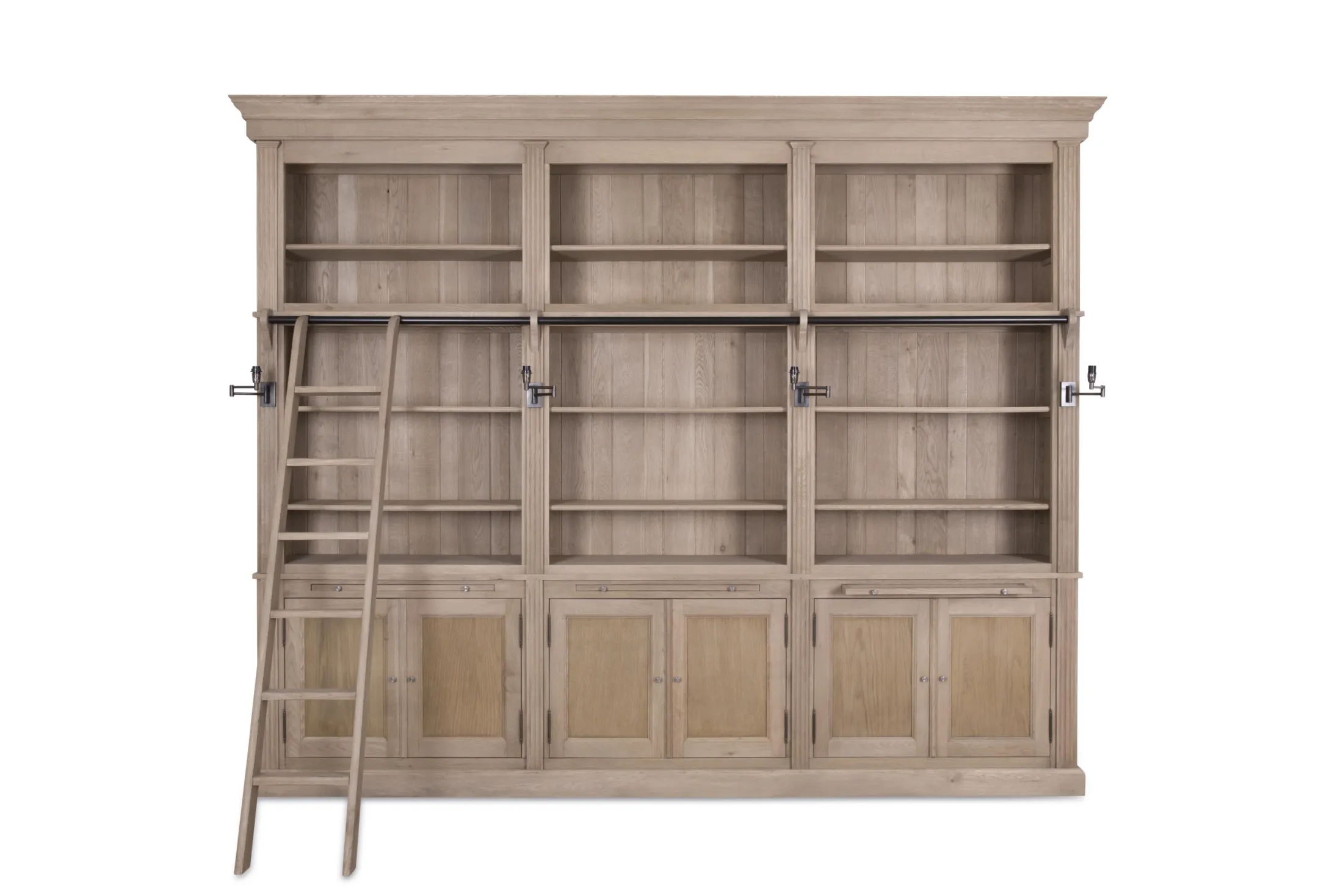 Flamant Balmore, Boekenkast, Verweerd Eiken, 3-Delig, Met Ladder