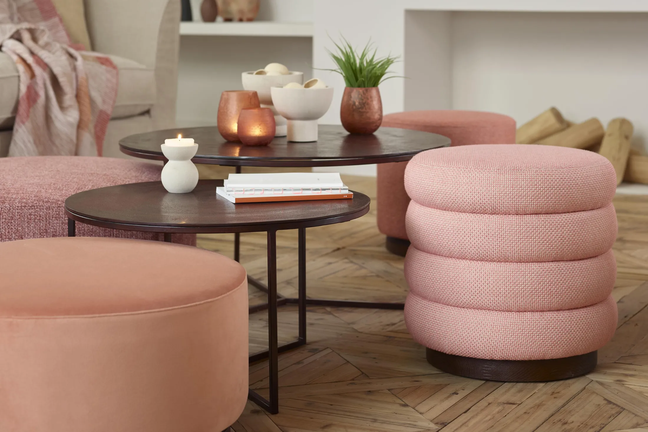 Flamant Beatrice, Poef, Rond, Roze