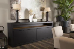 Sale Flamant Bjorn, Dressoir, Zwart, 4 Deurs, Met Dimbare Led-Verlichting