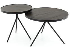 Hot Flamant Madison, Bijzettafel, Eiken En Metaal, Rond, 45 Cm, Donkerbruin