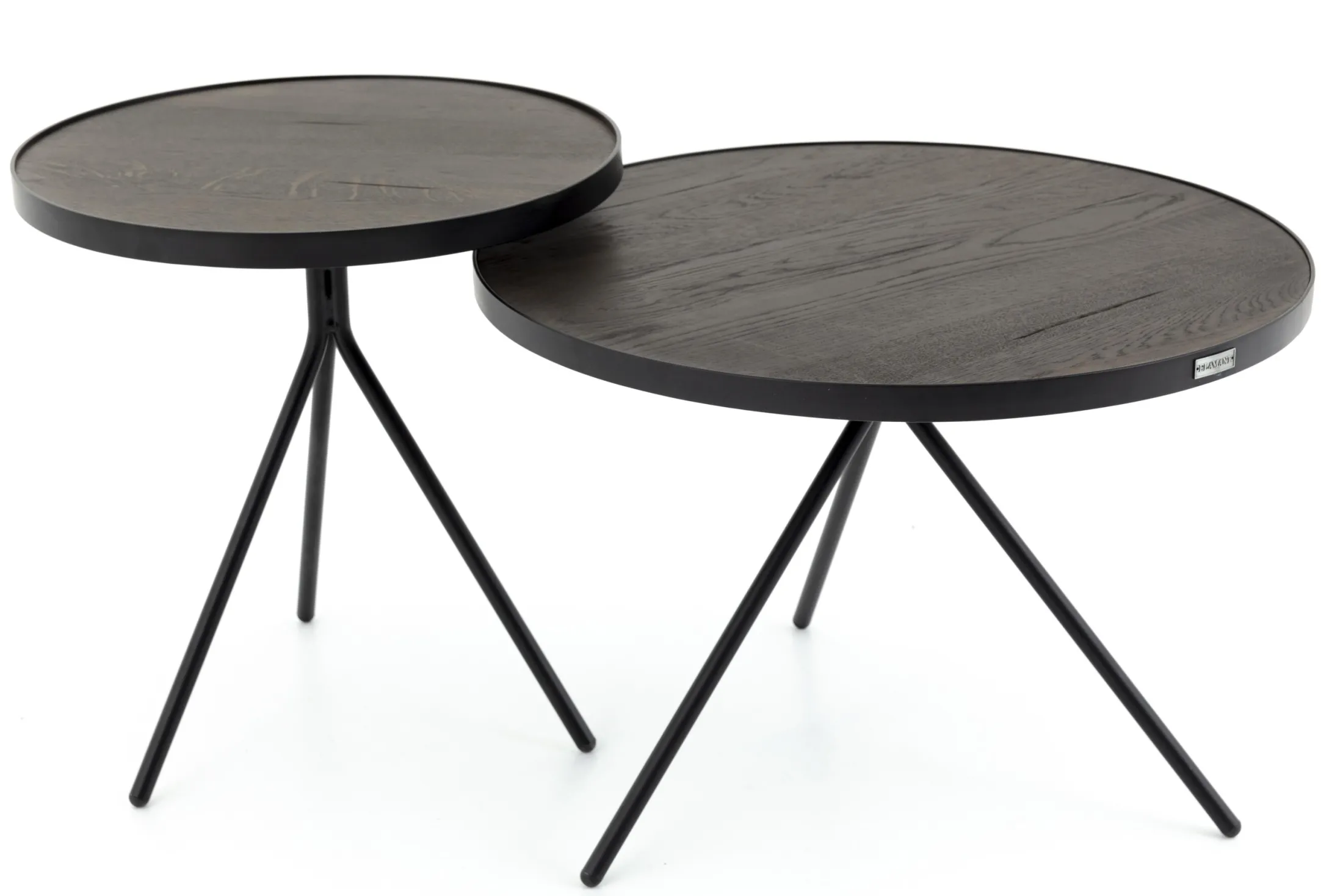 Hot Flamant Madison, Bijzettafel, Eiken En Metaal, Rond, 45 Cm, Donkerbruin