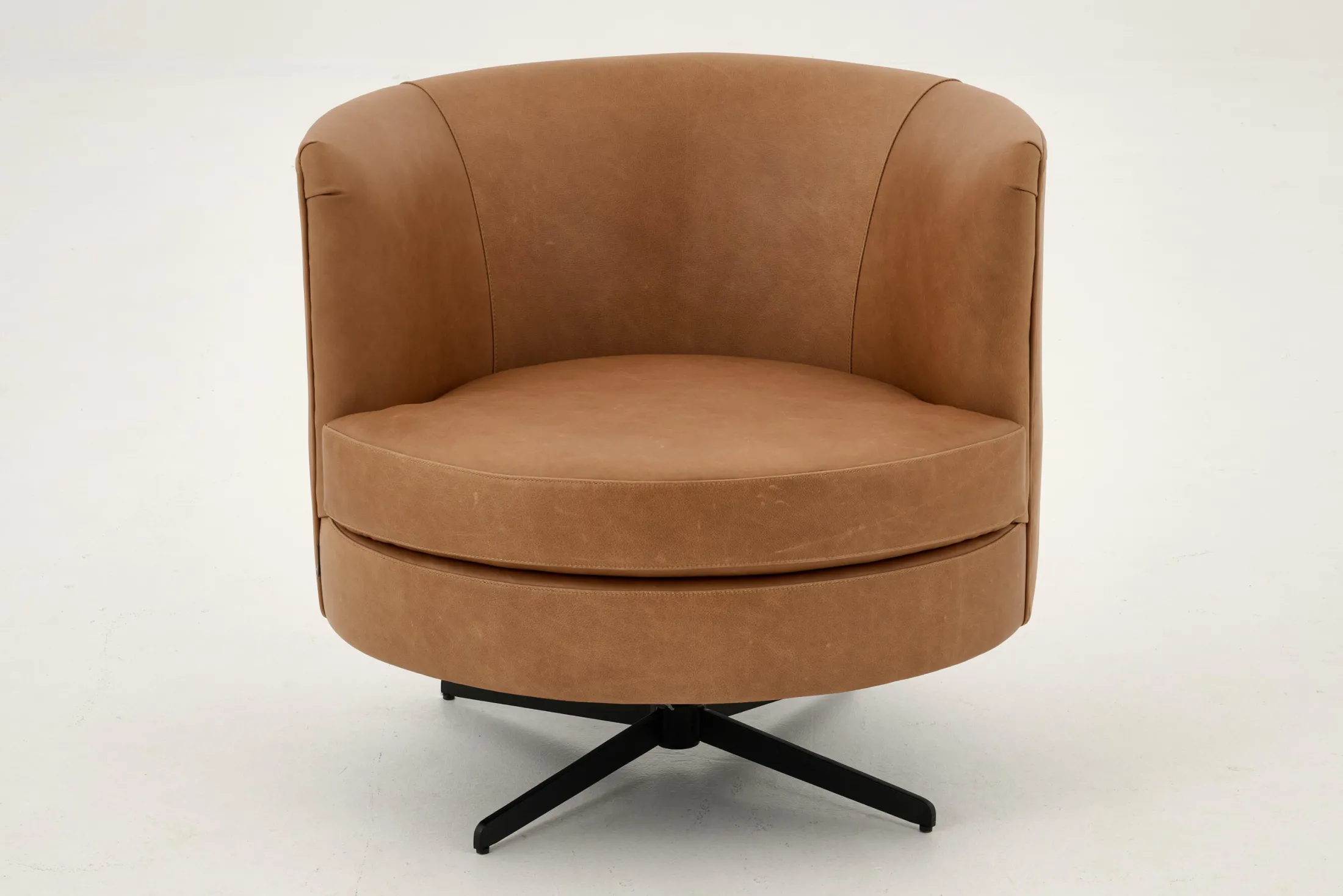 Clearance Flamant Marchetti, Fauteuil, Leer Cognoac, Draaibaar