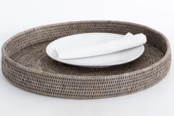 Sale Flamant Togo, Dienblad, Rond, Riet, Grijs, 48Cm