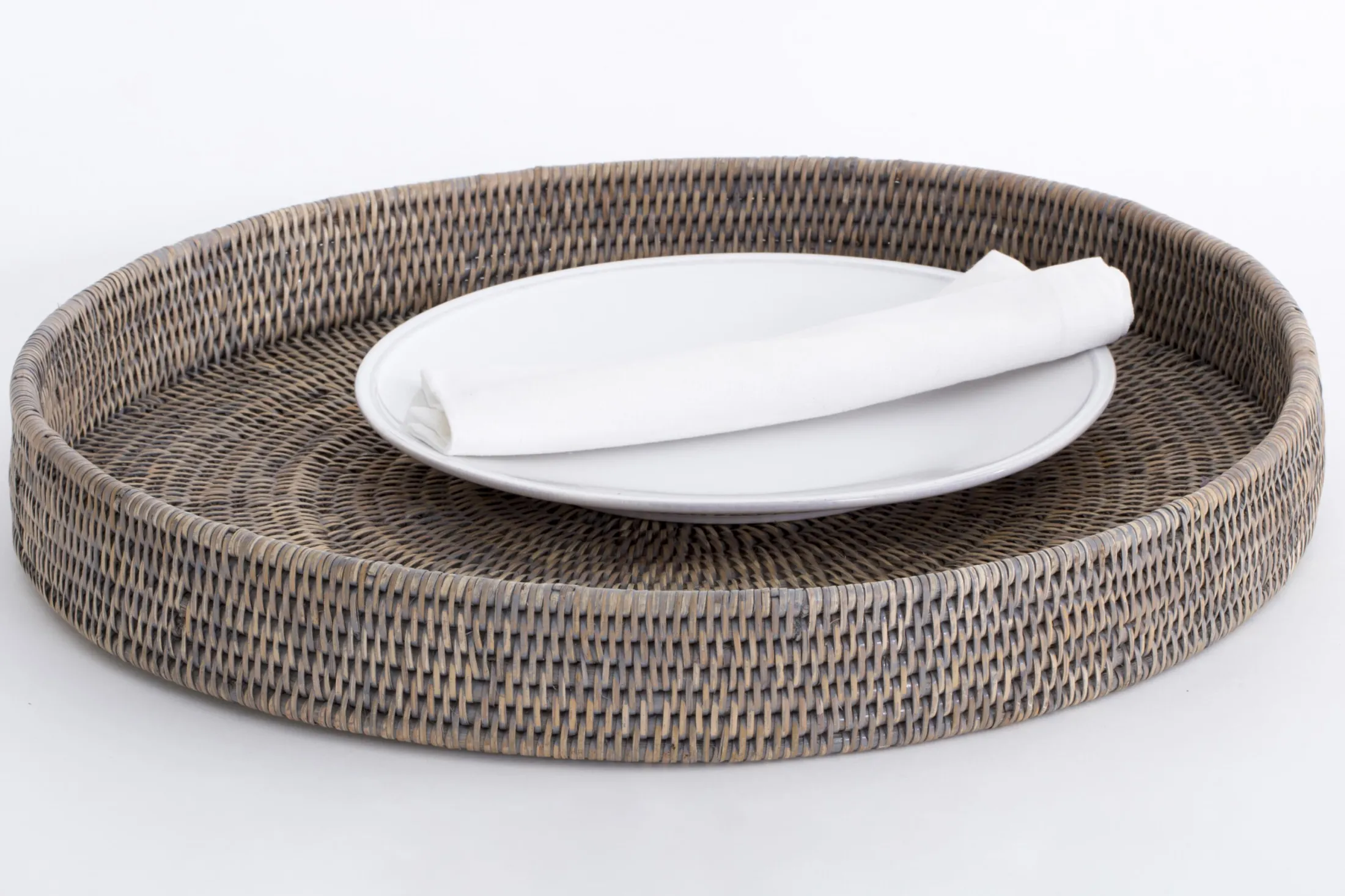 Sale Flamant Togo, Dienblad, Rond, Riet, Grijs, 48Cm