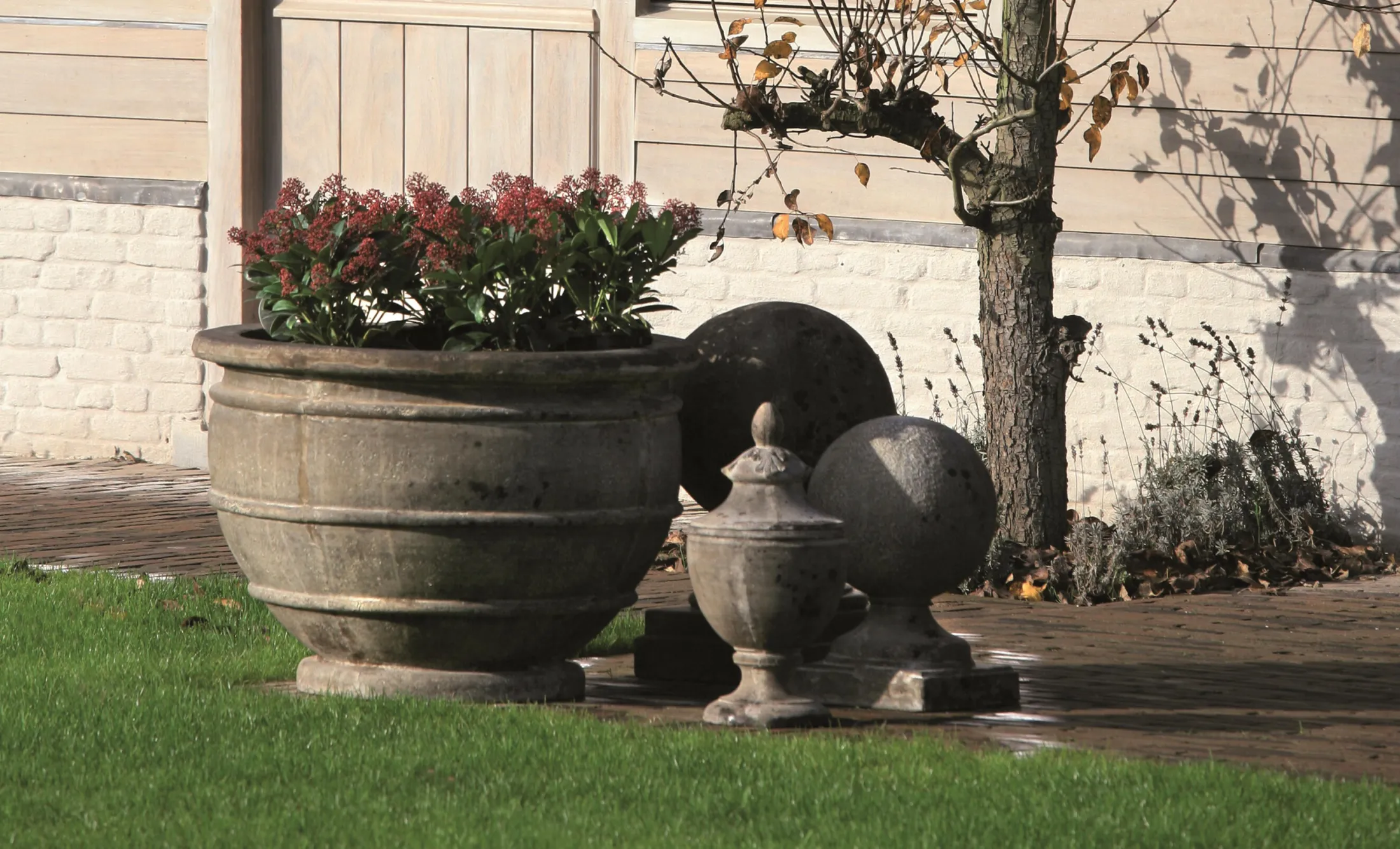 Hot Flamant Zedar, Decoball Te Voet, Gereconstrueerde Steen Op Glasvezel, L